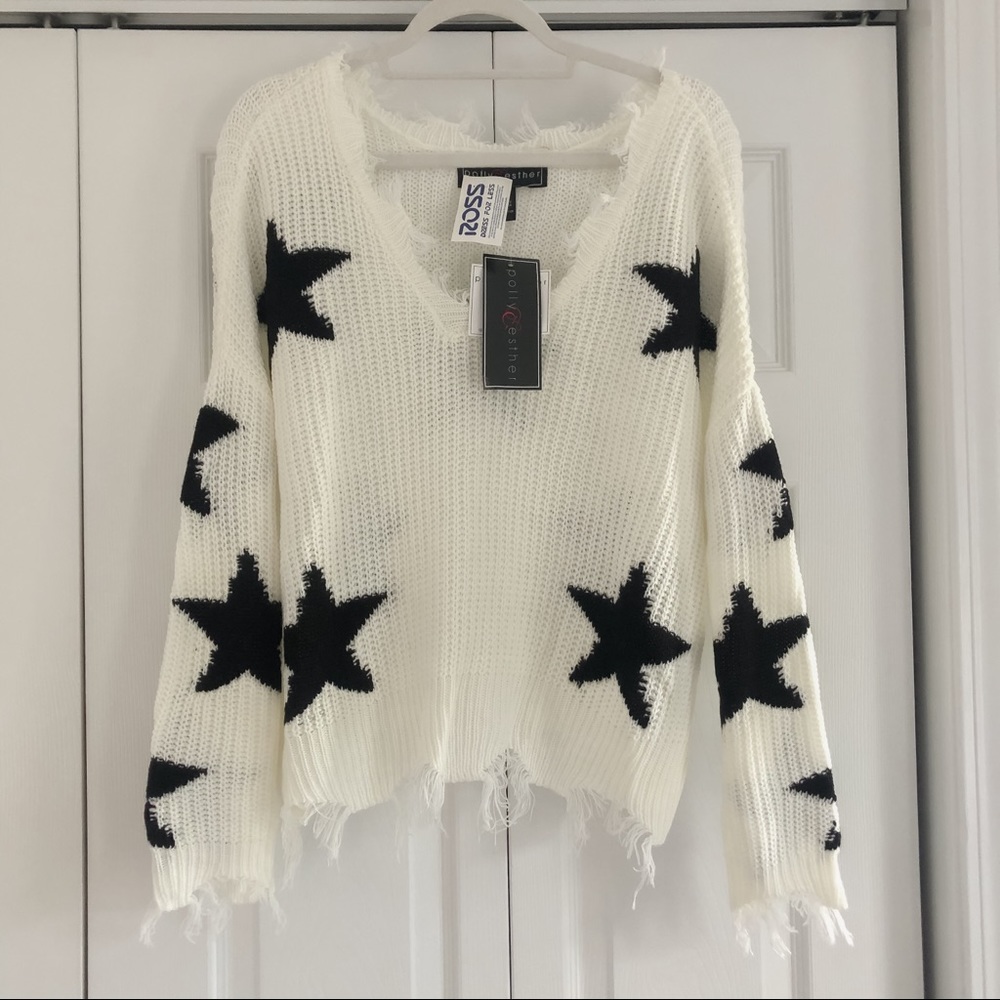 NWT Distressed Star Sweater